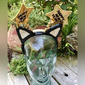 2/$10 Funny Costume 2 Headbands Sequins Black Cat Bouncy Stars New Year Headband